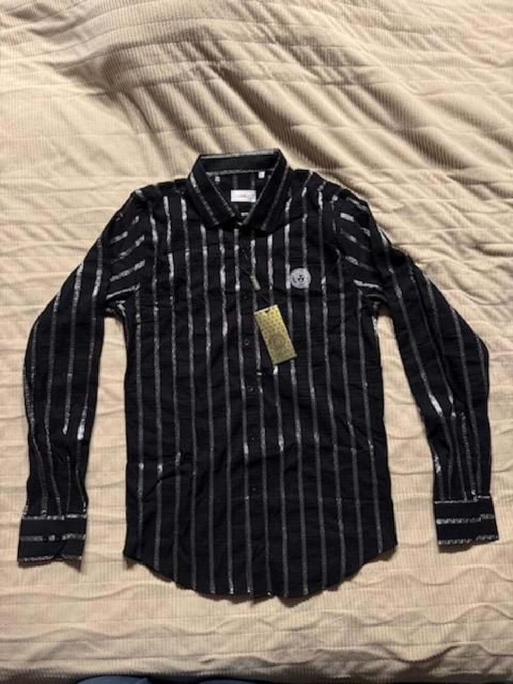 Rare Vintage Versace Men's Vertical Striped Long Sleeve Button Down Shirt with M